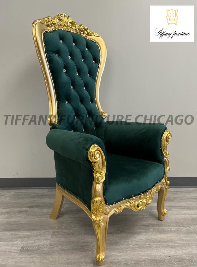 Medium Green Velvet Throne Chair Arm Throne Chair High Back Chair