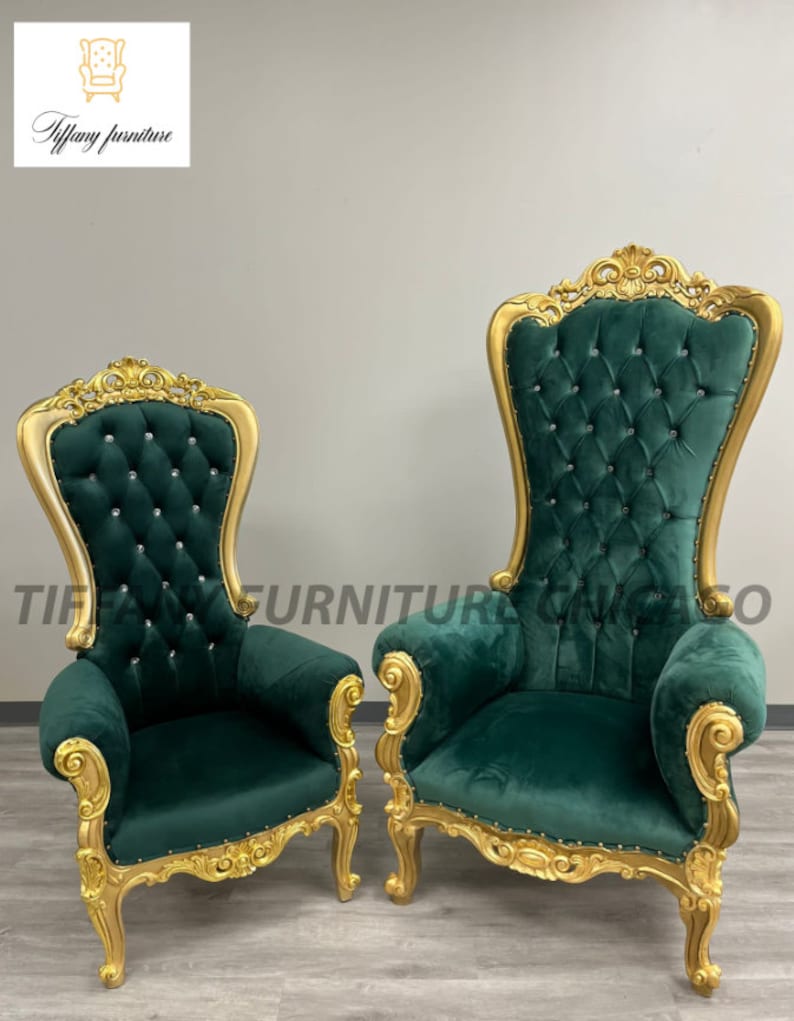 Medium Green Velvet Throne Chair Arm Throne Chair High Back Chair