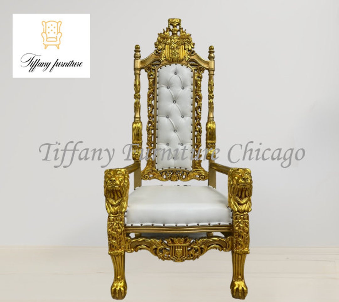 King David Lion Throne Chair Armchair High Back Chair Crystal Tufted