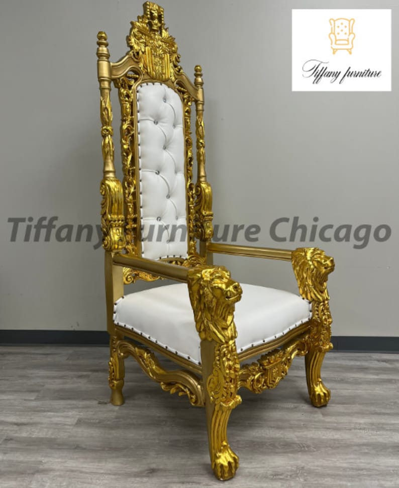 King David Lion Throne Chair Armchair High Back Chair Crystal Tufted