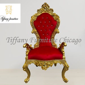 Red Royal Throne Chair Arm Throne Chair High Back Chair Crystal Tufted Velvet Gold Leaf Carving Queen Chair King Chair Christmas Chair