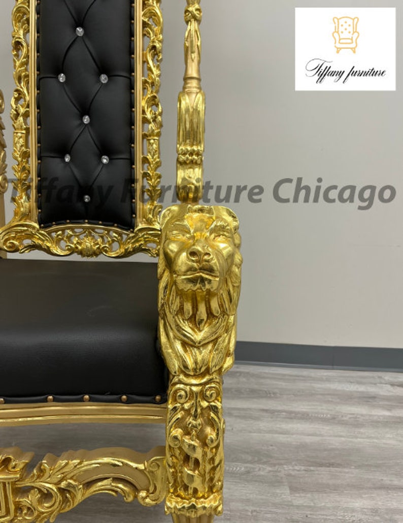 King David Lion Black Gold Throne Chair Etsy