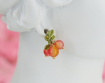 schattige cottagecore fairycore oorbellen voor dames - Zomerfruit Bloemen sieraden oranje bessen kawaii oorbellen