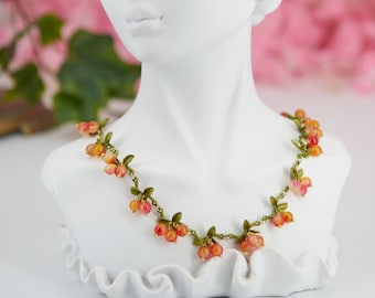 Cute cottagecore - Fairycore orange berries and leaves adjustable choker necklace for women - Summer Fruits