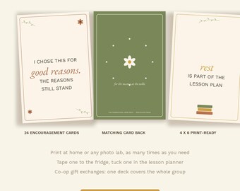 Homeschool Mom Encouragement Cards Printable | 24 Affirmation Card Deck | Co-op Gift Homeschool Teacher Appreciation | PDF Download