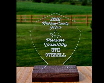 Custom Acrylic Plaque with Walnut or Oak Base, Personalized Award, Recognition Plaque, Wedding Sign & Memorial, Trophy