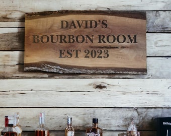 Personalized Family Name Sign, Engraved Live Edge Black Walnut Wood