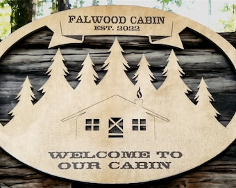 Personalized Wood Cabin Sign: Custom Family Name, Rustic Decor (18"x11")