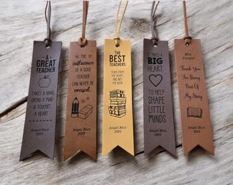Personalized Teacher Bookmark, Custom Engraved Leather Bookmark, Teacher Appreciation Gift, End of Year or Christmas Gift for Book Lover