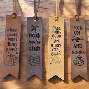 Handmade Leather Bookmark, Custom Engraved Quote Bookmark, Funny or ...