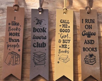 Handmade Leather Bookmark, Custom Engraved Quote Bookmark, Funny or Inspirational Gift for Reader, Personalized Book Mark for Book Lover