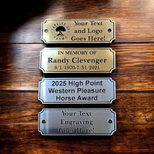 Personalized Custom Engraved Acrylic, Brass look, Plastic Name Plate, Sign, Award Plaque, Trophy Plate,  Name Tag, Memorials Tags, Taxidermy