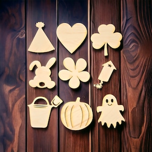 Individual pieces or 12 piece set 4" DIY Interchangeable Unfinished Wood Pieces Only, Shapes for Home Sign Kit Parties, (Sign NOT Included)