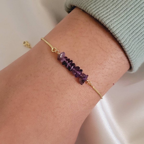 Rohes Amethyst-Goldarmband, einstellbares Edelsteinkristallarmband