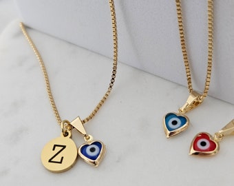 Initial Necklace Gold Pendant Letter Necklace 18K Gold Filled Evil Eye Necklace Minimal Jewelry Dainty Necklace Layering Protection Necklace