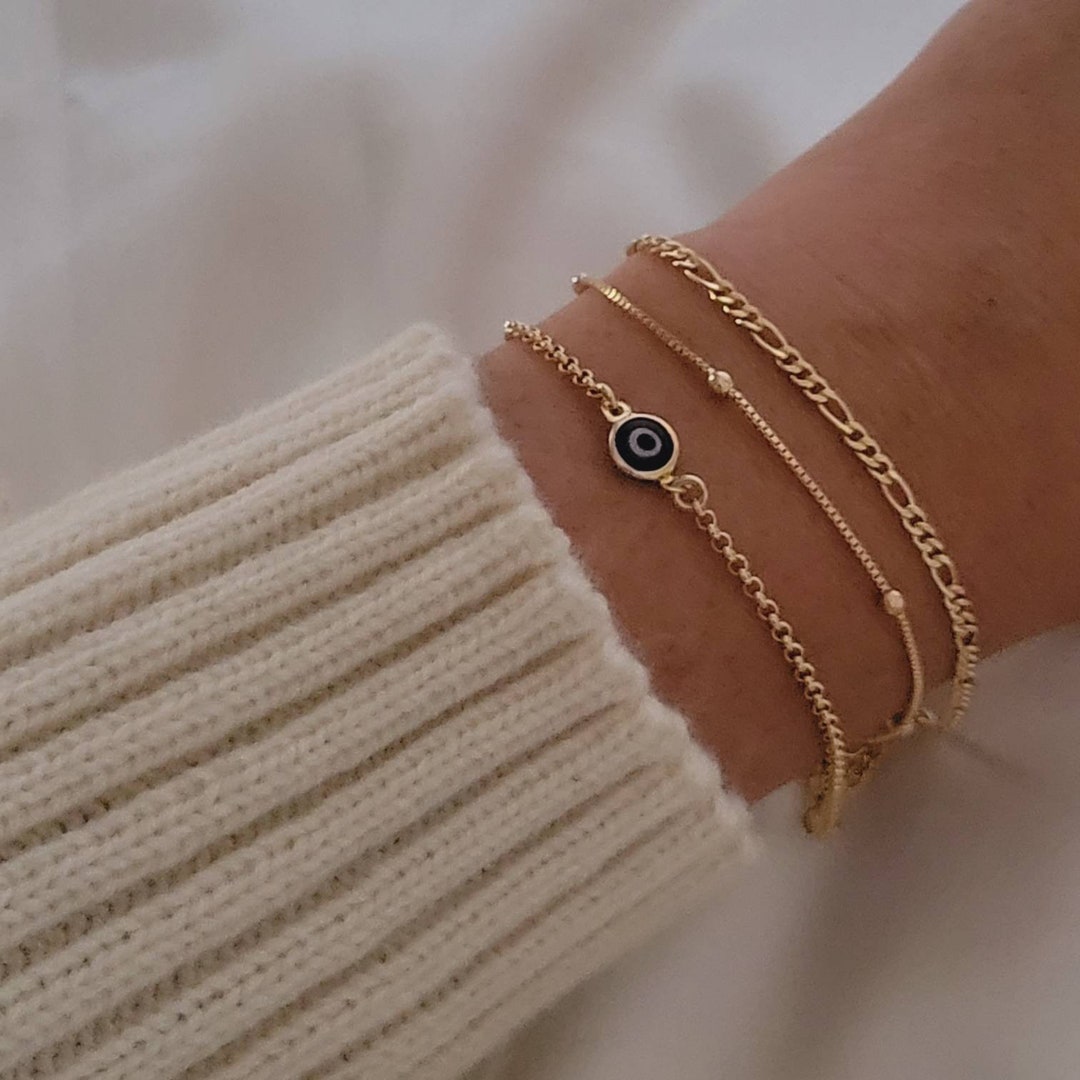 18k Evil Eye Bracelet Set , Jewelry Protection Bracelet, Eye Bracelet