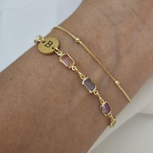 18k Gold Filled  Gemstone Chain  Bracelet, Gold Layering Bracelet, Gift for her, initial Chain Bracelet,Gemstone Bracelet Letter crystal