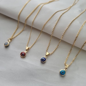 Colar personalizado com pingente de mau-olhado e ouro 18K, joias minimalistas, colar delicado, colar de proteção, colar de letras, joias para mau-olhado