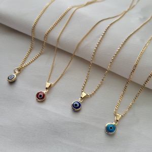 Collier 18K Gold Filled Evil Eye, Collier de charme, Bijoux minimaux Collier délicat, Collier de protection, Collier de superposition, bijoux pour mauvais œil