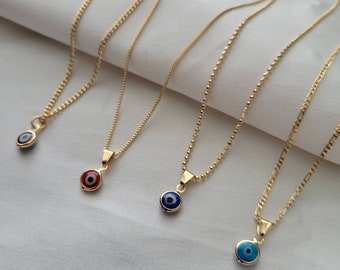 18K Gold Filled Evil Eye Necklace, Custom Initial Charm, Protection Jewelry