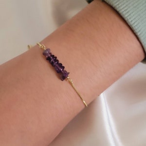 Amethyst Gold Bracelet, Raw Crystal, Amethyst Crystal, Adjustable Bracelet, Gemstone Bracelet, Gold Bracelet, Bridal Gift Jewelry zdjęcie 6