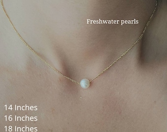 Dainty Pearl Necklace, Freshwater Drop Pearl Charm,  Bridesmaid Gift , Floating Pearl Necklace, Bridesmaid Necklace Gift, Wedding Gifts
