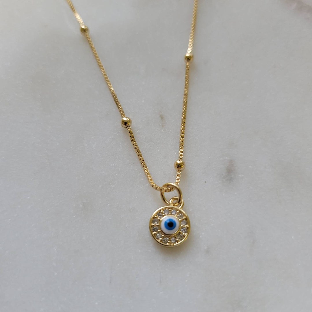 18K Gold Filled Evil Eye Necklace, Charm Necklace, Minimal Jewelry