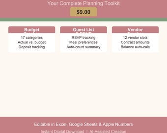Hochzeitsplaner-Paket | Budget-, Gäste- und Dienstleister-Tracker (Digitaler Download)