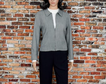 Vintage Pendleton Petite U.S.A. Made Grey & Black Virgin Wool Zip Up Jacket - 12
