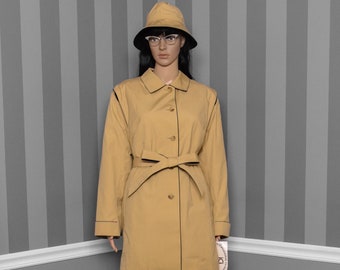 New w/ Tags Vintage Women&#39;s ICI by Bonders Division Poland Tan Trench Coat w/ Zip-in Liner and Attached Bucket Hat