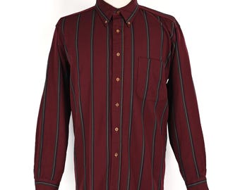 Vintage 80s Men's Maroon Striped Virgin Wool SIR PENDLETON Country Traditionals Long Sleeve Button Down Shirt - XL