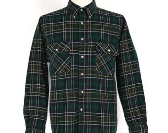 Vintage 80s/90s Men's Green Plaid Acrylic RIVER TRADER Long Sleeve Flannel Shirt - L