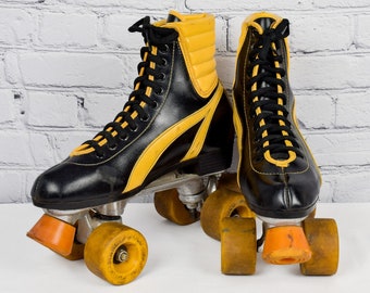 Vintage Marco Polo Warrior Black & Yellow Roller Skates **NEEDS REPAIRING**