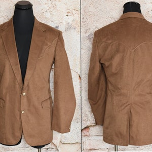 Vintage Men&#39;s 70s Circle S Brown Suede Western Sports Coat Blazer - 44L