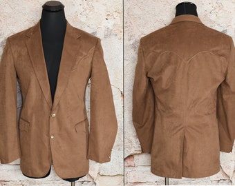 Vintage Men's 70s Circle S Brown Faux Suede Western Sports Coat Blazer - 44L