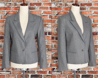 Vintage Women's 80s/90s Russ Petites Grey Wool One Button Blazer - 10