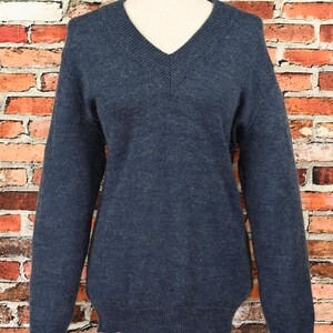 Vintage Greyish Blue Acrylic Mohair V-Neck Pullover Sweater - M