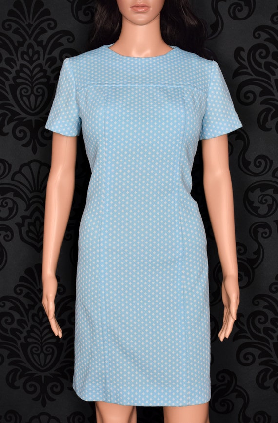 Vintage 60s Light Blue Polka-dot Short Sleeve Pol… - image 2