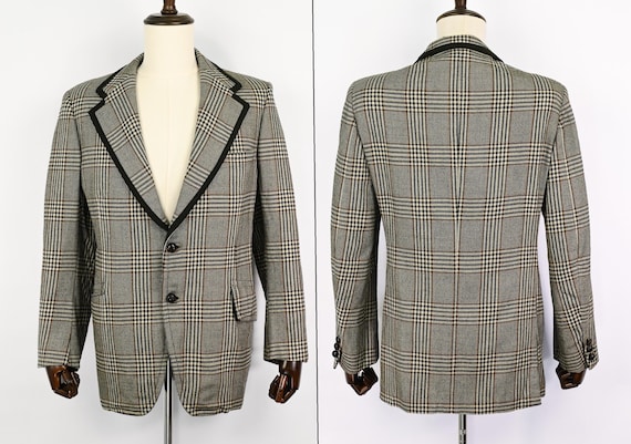 【 VINTAGE 】Brioni TAILORED JACKET WOOL Vintage *rare* Men's 70s Roman Style by Brioni Black & White Plaid