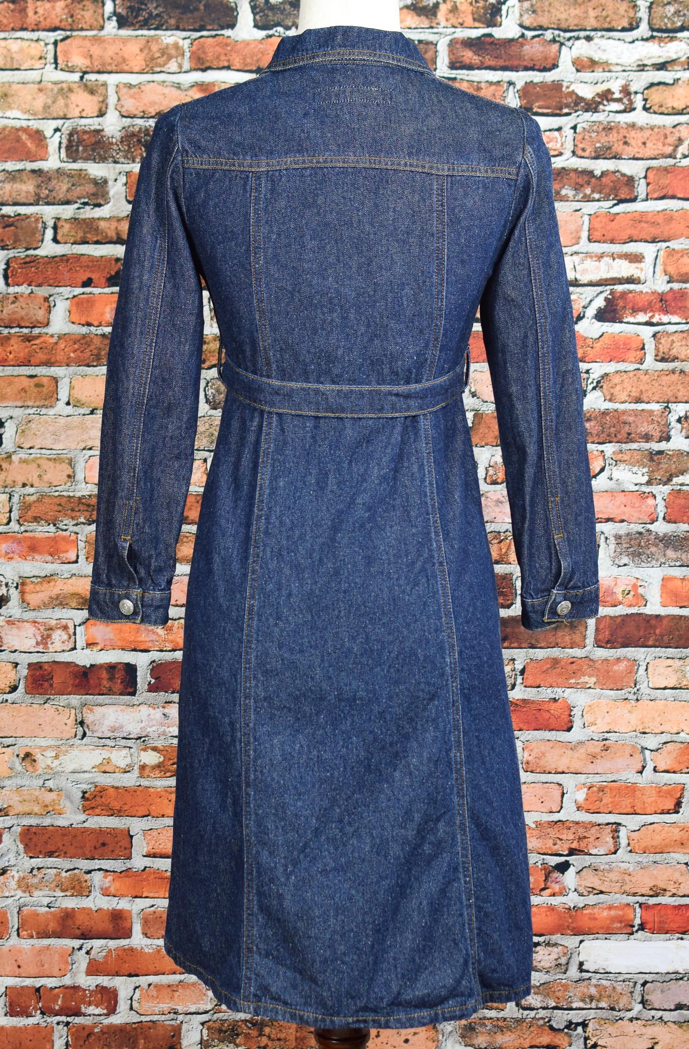 Vintage 90s Blue Denim PARIS BLUES Snap Button Long Sleeve Dress - M