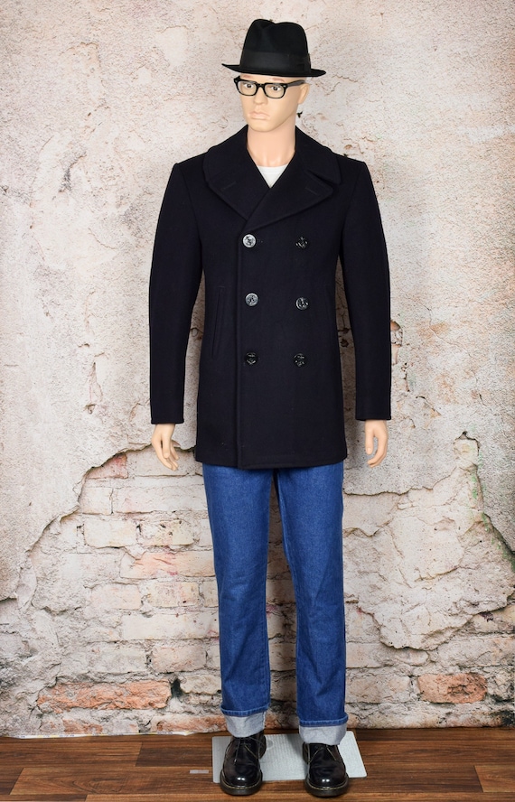 Men's Vintage Black Navy Military Heavy Wool Pea C