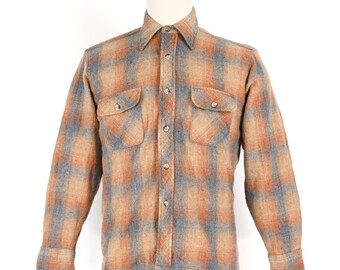 Vintage 80s/90s Men's Brown & Grey Plaid HIGH SIERRA By MERVYN'S Wool Blend Flannel Long Sleeve Shirt - M
