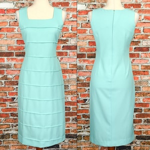 Vintage 50s/60s Creaciones Maireth Turquoise Pleated Style Sleeveless Shift Dress