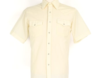Vintage 90sMen's Yellow Striped Polyester COOLAIRE By BUD BERMA Snap Button Western Short Sleeve Shirt