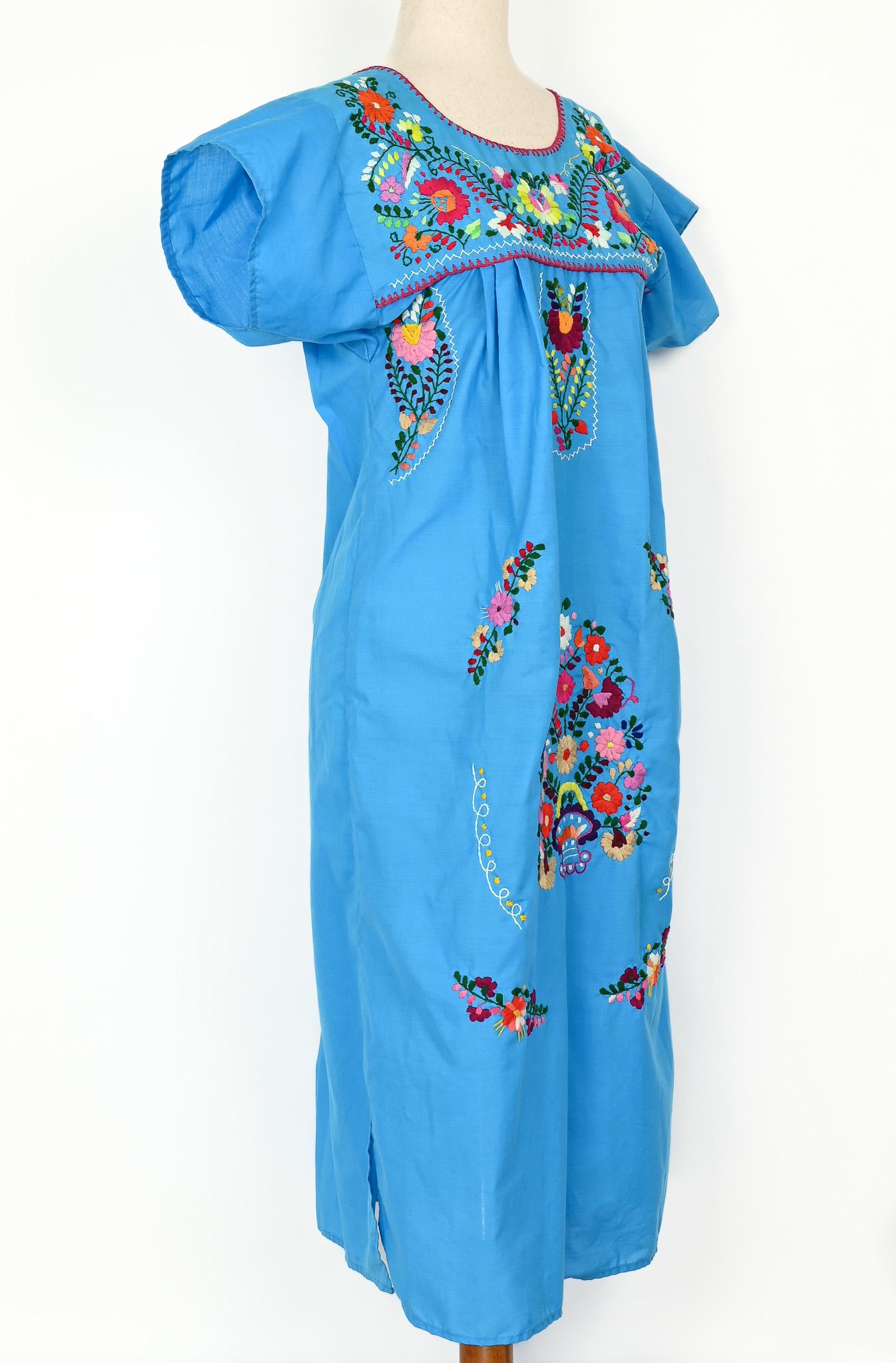 ヴィンテージ ブルー ハンド刺繍 オアハカ メキシカン マキシ ドレス 一点物 ヴィンテージブルー ARTESANIAS MICKEY 手刺繍 オアハカ メキシカン