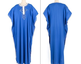 Robe caftan marocaine bleue en corde de polyester vintage