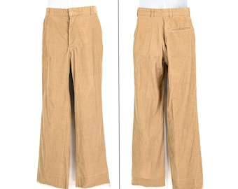 Vintage 70s Women's Tan Corduroy Unfinished Hem Bootcut Dress Pants - 18