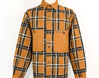 Vintage Men's 90's Rococo Light Brown Plaid Denim Jean Jacket - M