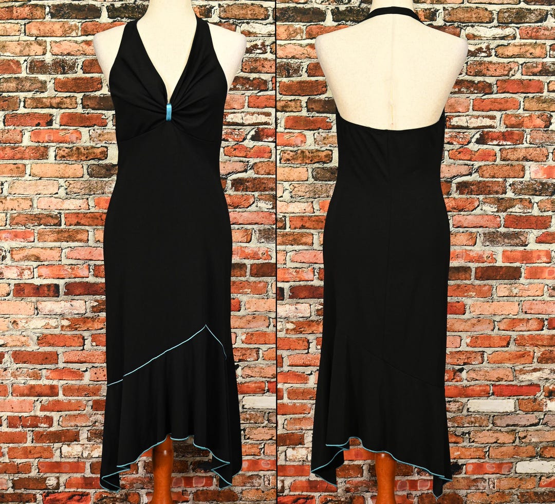 Vintage 90s/2000s Black BYER TOO! Asymmetrical Hem Halter Dress - L