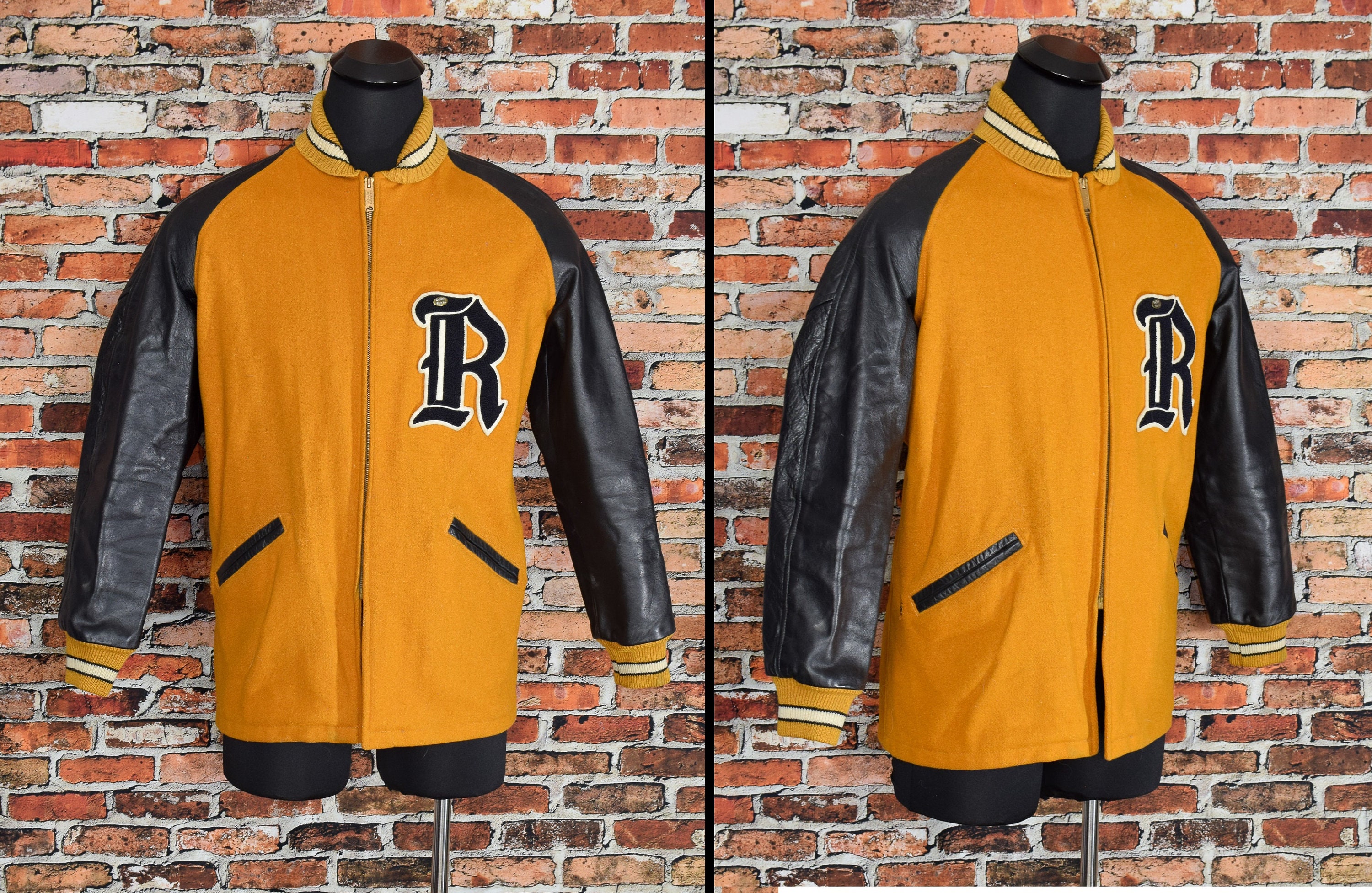 Vintage 1968 Coleman Knitting Mills RHS Orange/black Leather